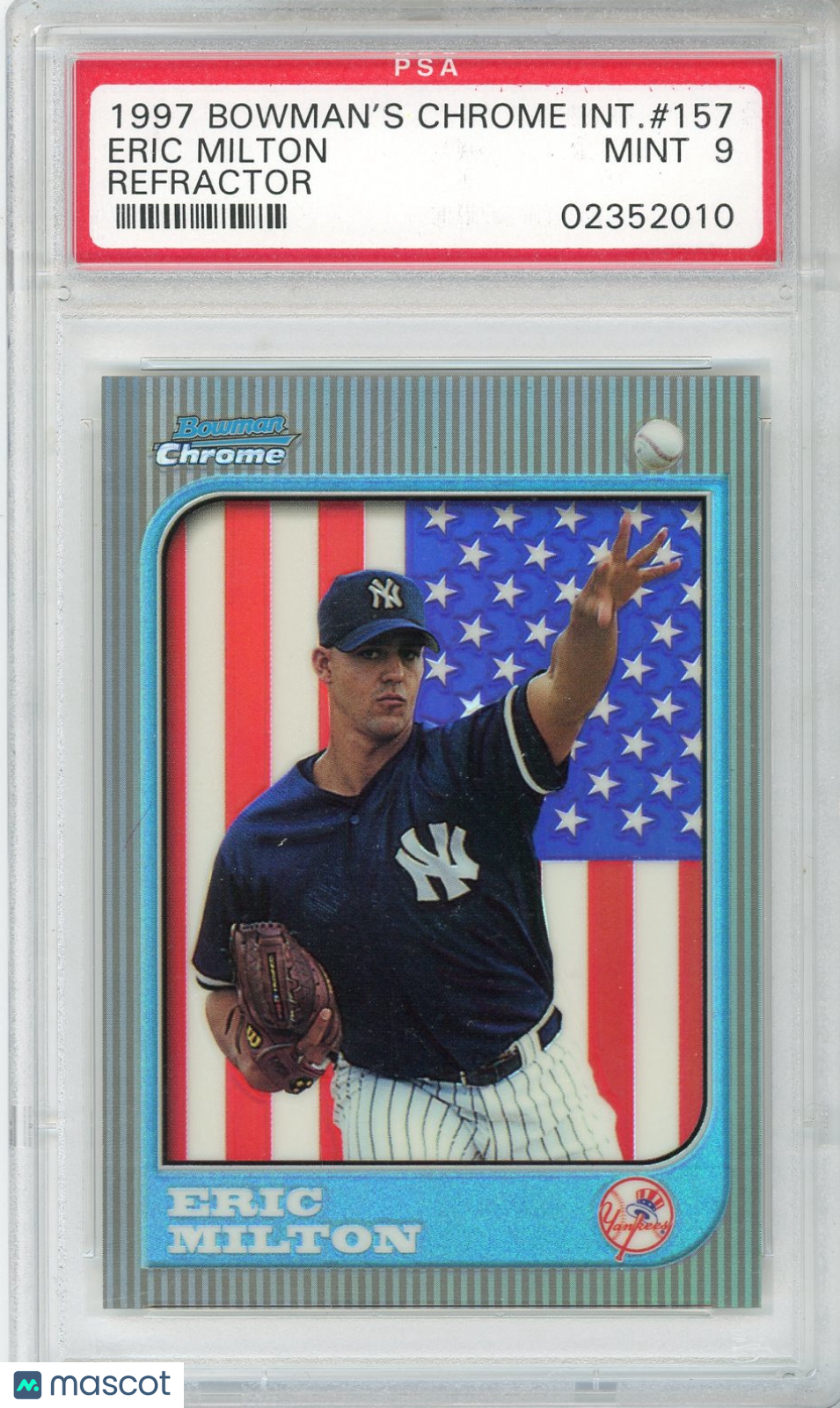 184fe437-5dbb-4f01-8cdb-f568388a7ceb-watermark-V2 1997 Bowman Chrome International Eric Milton #157 PSA 9 - Image 1