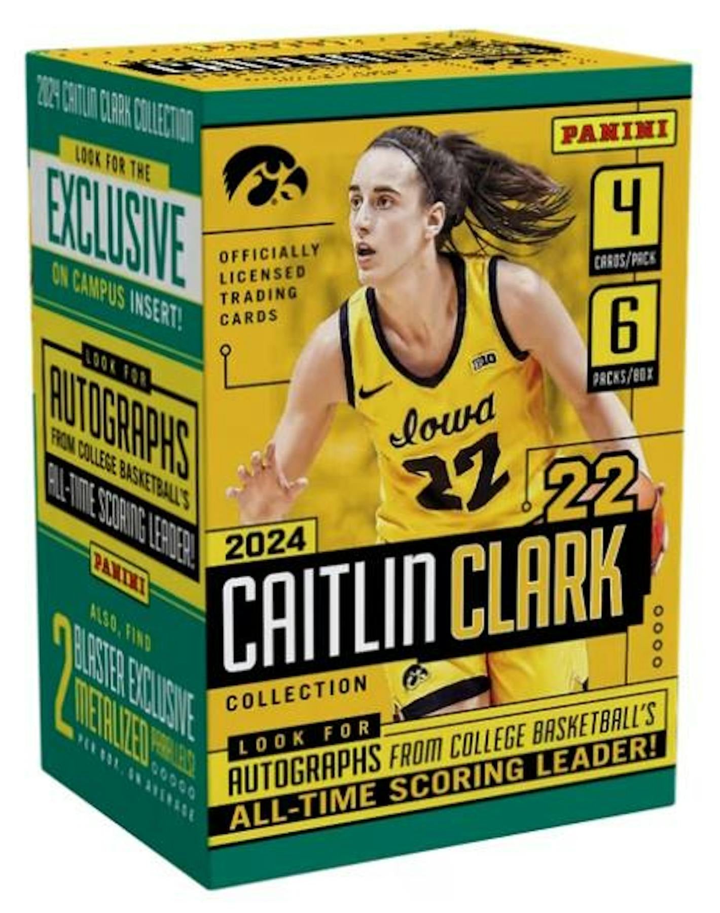 2024-panini-clark-blaster-wm_jpg 2024 Panini Caitlin Clark Collection Basketball 6-Pack Blaster Box (Metalized Parallels!) - Image 1