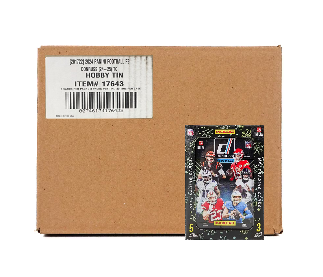 2024_Panini_Donruss_Football_Winter_Holiday_30-Tin_Case2 2024 Panini Donruss Football Winter Holiday 30-Tin Case - Image 1