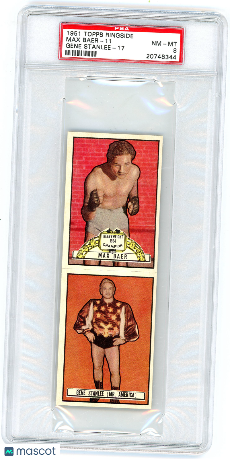 c6b00795-5a56-4657-8865-e049a59a6398-watermark-V2 1951 Topps Ringside Max Baer-11 Gene Stanlee 17 - Max Baer -11 PSA 8 - Image 1
