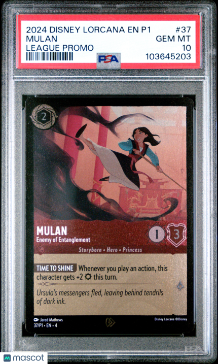 Disney Lorcana TCG Mulan #37 League Promo PSA 10