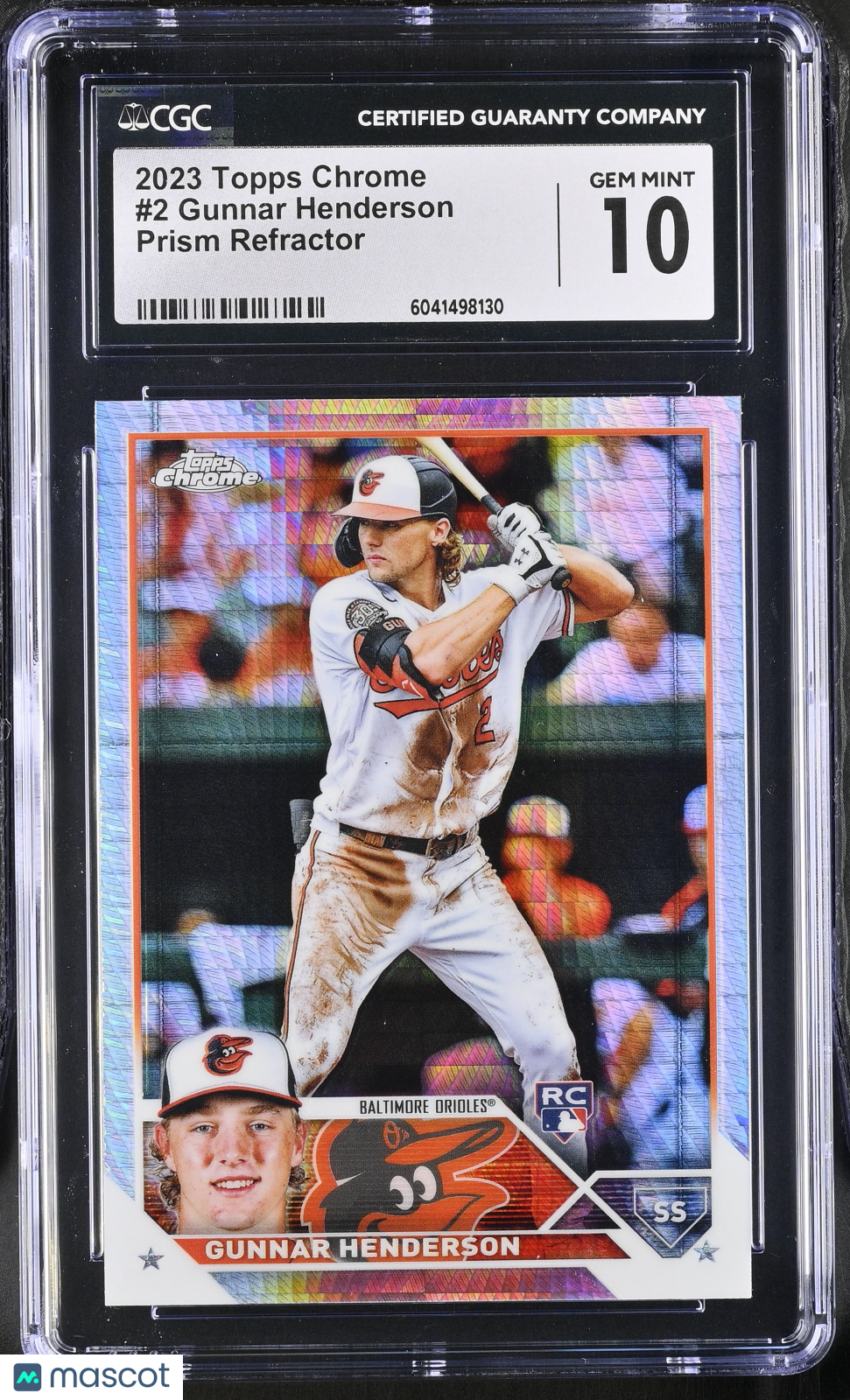 front-watermark-V2_137beef3-2682-41e0-8249-063e21650df3 2023 Topps Chrome Gunnar Henderson #2 Prism Refractor CGC 10 - Image 1