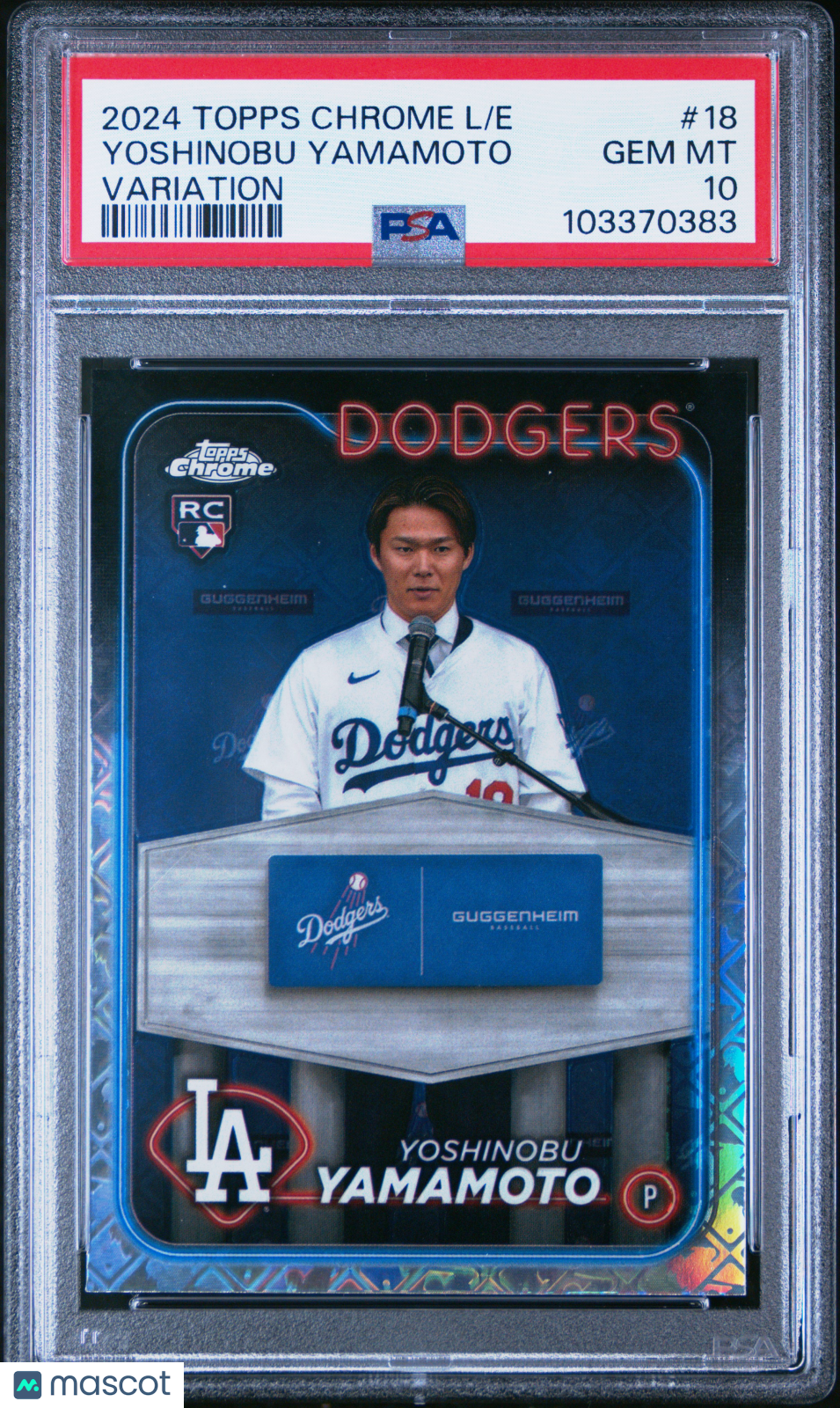 front-watermark-V2_1b15cfa9-2aa6-4763-bdee-ae4e072c04ee 2024 Topps Chrome Logofractor Edition Yoshinobu Yamamoto #18 PSA 10 - Image 1