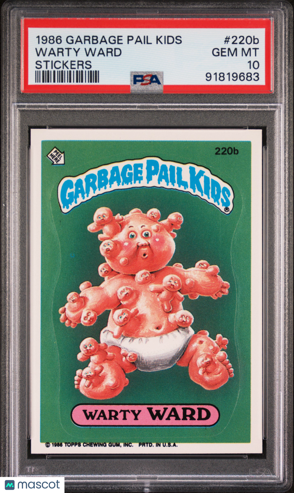 front-watermark-V2_20858de7-6a38-4119-ae1f-6d61bc4d3696 1986 Garbage Pail Kids Stickers Warty Ward #220b PSA 10 - Image 1