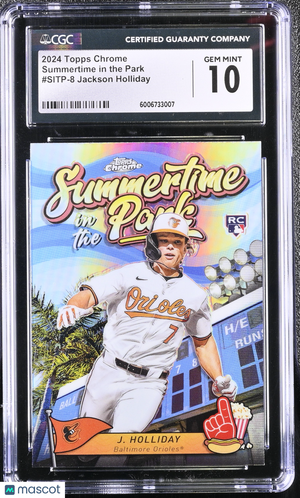 front-watermark-V2_20876428-9586-42c3-a19a-16bad15272f9 2024 Topps Chrome Jackson Holliday #SITP-8 Summertime in the Park CGC 10 - Image 1