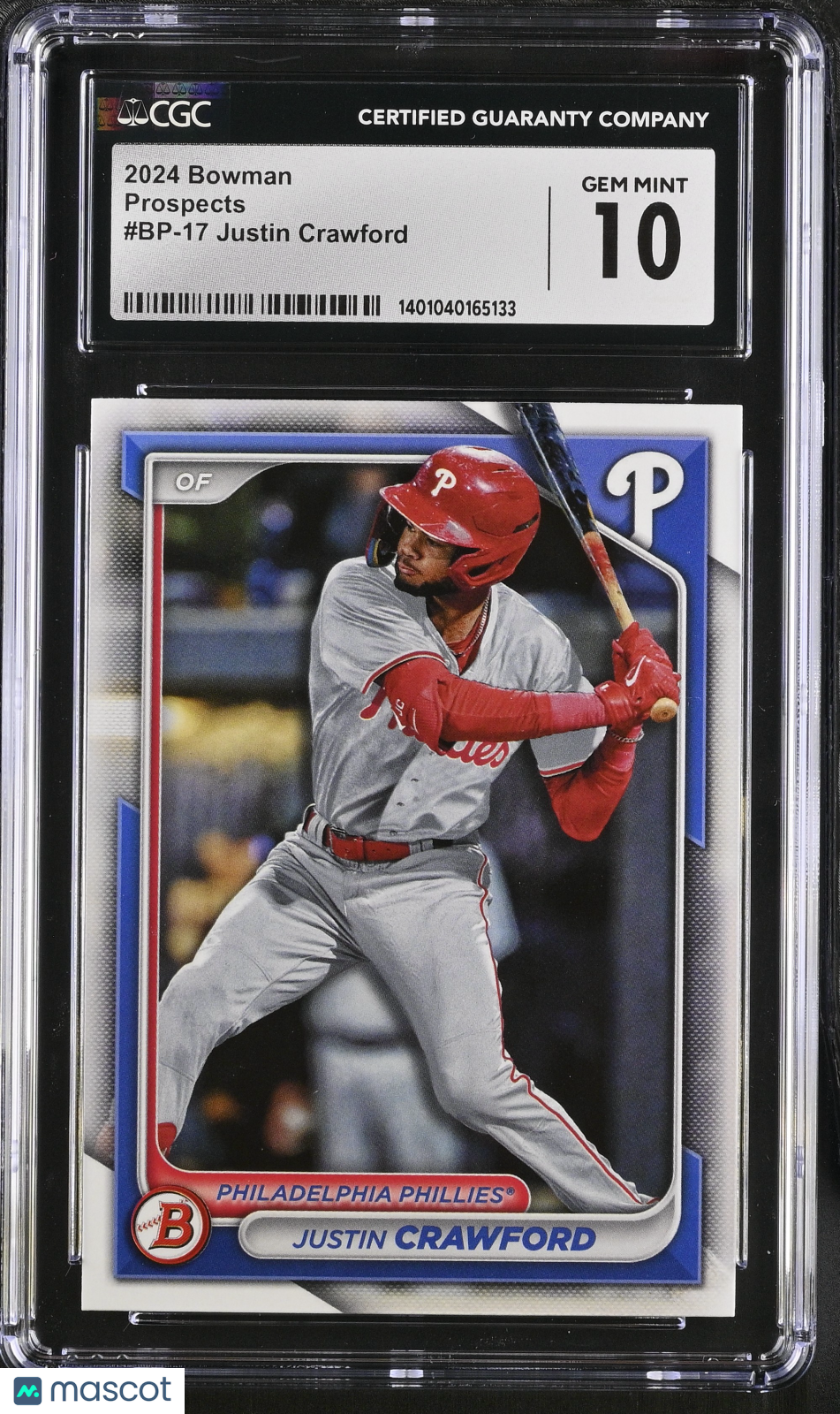 front-watermark-V2_25295550-0d28-4ac2-829e-120c3fa0e59e 2024 Bowman Justin Crawford #BP-17 Prospects CGC 10 - Image 1