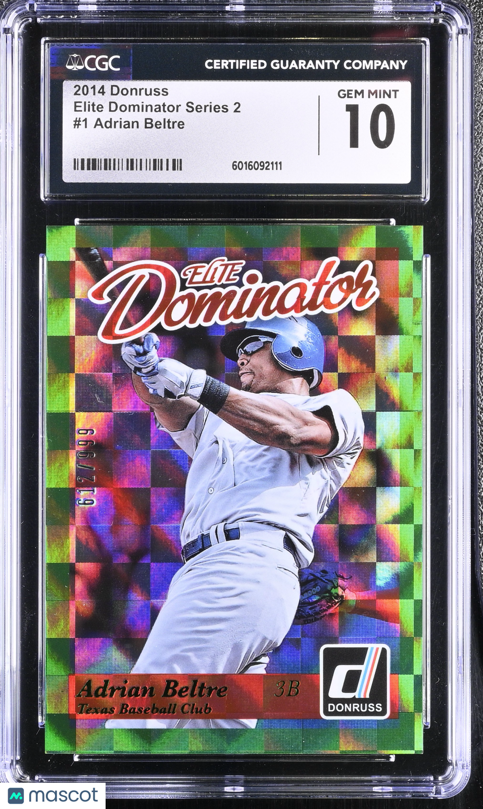 front-watermark-V2_2a627a3a-d5a3-4e96-b090-576e22b2573e 2014 Donruss Adrian Beltre #1 Elite Dominator Series 2 CGC 10 - Image 1