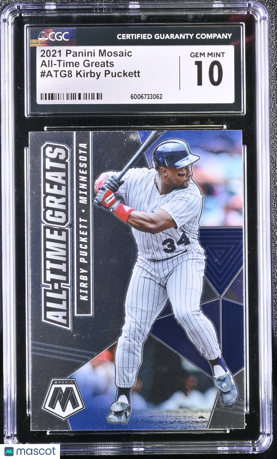 front-watermark-V2_319a589c-e9ae-41ce-acd1-ea18fc54dccd 2021 Panini Mosaic Kirby Puckett #ATG8 All-Time Greats CGC 10 - Image 1