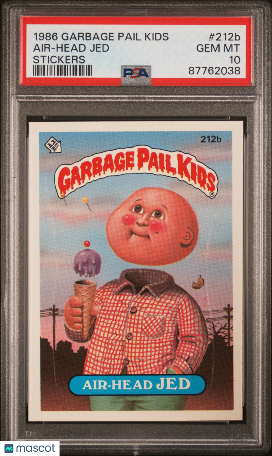 front-watermark-V2_32312ca1-0e02-4f48-a22a-9a2a09f8bdc1 1986 Garbage Pail Kids Stickers Air-Head Jed #212b PSA 10 - Image 1