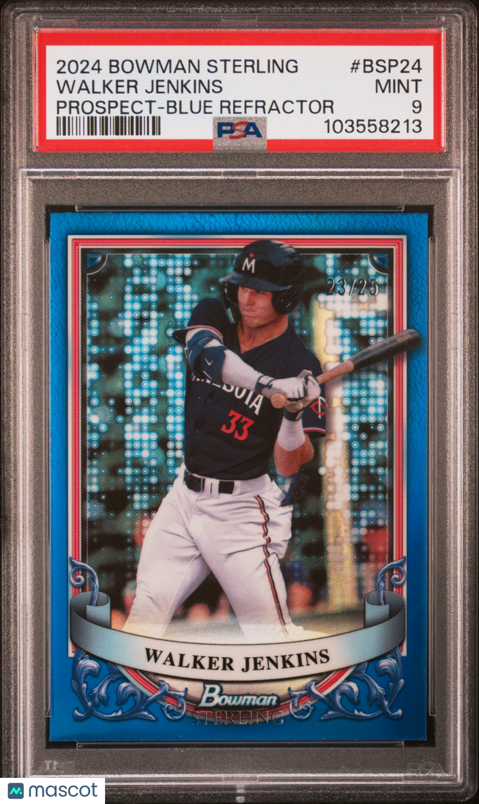 front-watermark-V2_396b6d84-c26e-4121-8ce8-e35ac35af304 2024 Bowman Sterling Prospects Walker Jenkins #BSP24 PSA 9 - Image 1
