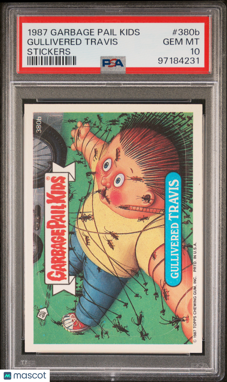 front-watermark-V2_3fb0d6b4-e2bc-4e42-a3ff-92bed7486a72 1987 Garbage Pail Kids Stickers Gullivered Travis #380b PSA 10 - Image 1