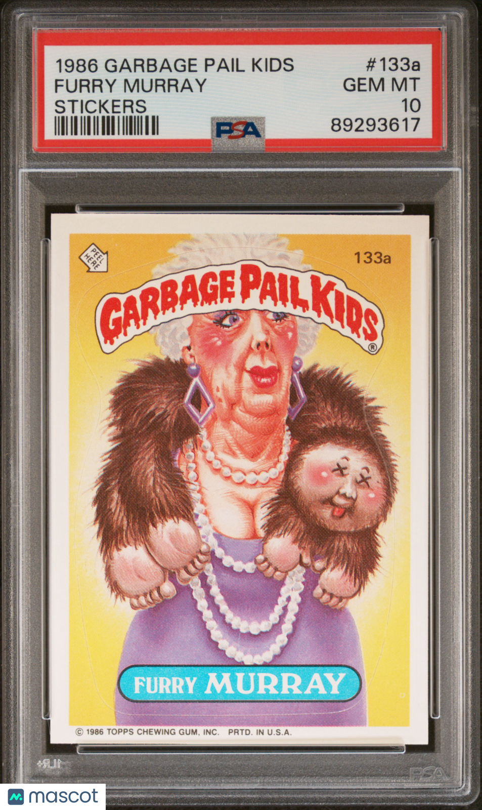 front-watermark-V2_42665a8a-f58f-4ae8-9dd6-6704cfc38c1f 1986 Garbage Pail Kids Stickers Furry Murray #133a PSA 10 - Image 1