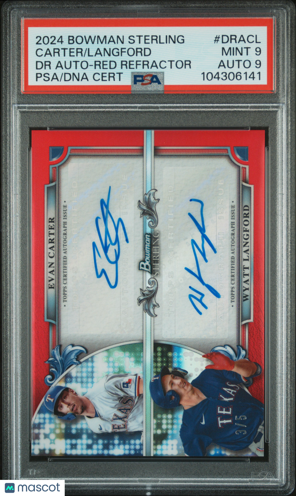 front-watermark-V2_459d463d-4db3-4fd7-bbab-7740bbbb1605 2024 Bowman Sterling Dual Refractor AUTO Carter Langford #DRACL 3 / 5 PSA 9 RF - Image 1