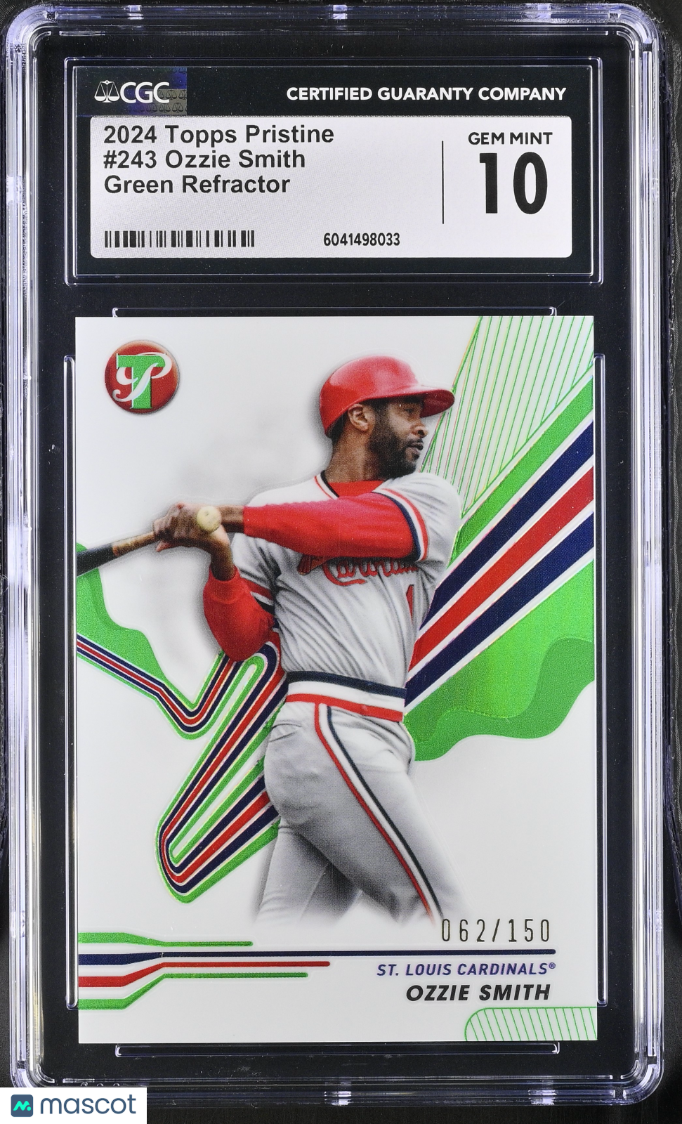 front-watermark-V2_4c3aeadc-516a-430d-b46d-06f331221ff6 2024 Topps Pristine Ozzie Smith #243 Green Refractor CGC 10 - Image 1