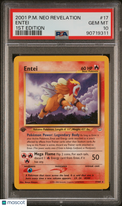 Pokemon TCG Entei #17 1ST Edition PSA 10