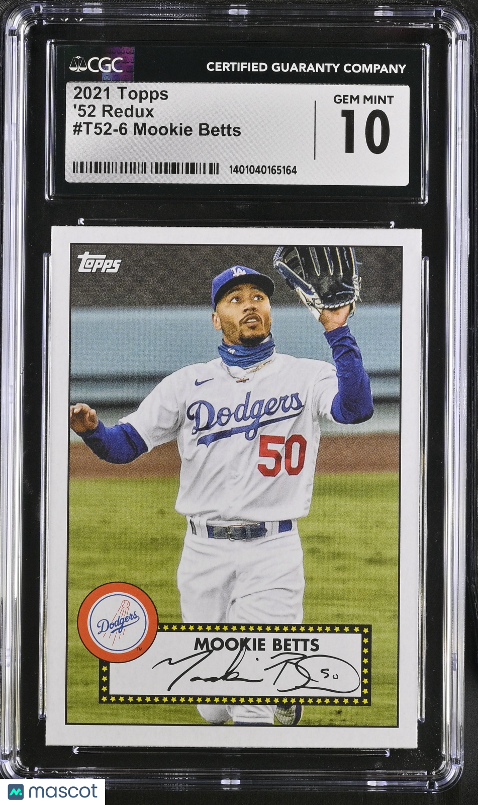 front-watermark-V2_57c22ca8-0f4e-4831-a1ce-cbedcd420e92 2021 Topps Mookie Betts #T52-6 '52 Redux CGC 10 - Image 1