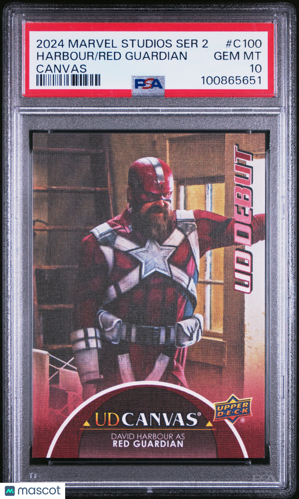 front-watermark-V2_5838d2a9-2d80-4bdb-846e-55aa8bf76dc2 2024 Upper Deck Marvel Studios Series 2 Red Guardian Harbour #C100 PSA 10 - Image 1