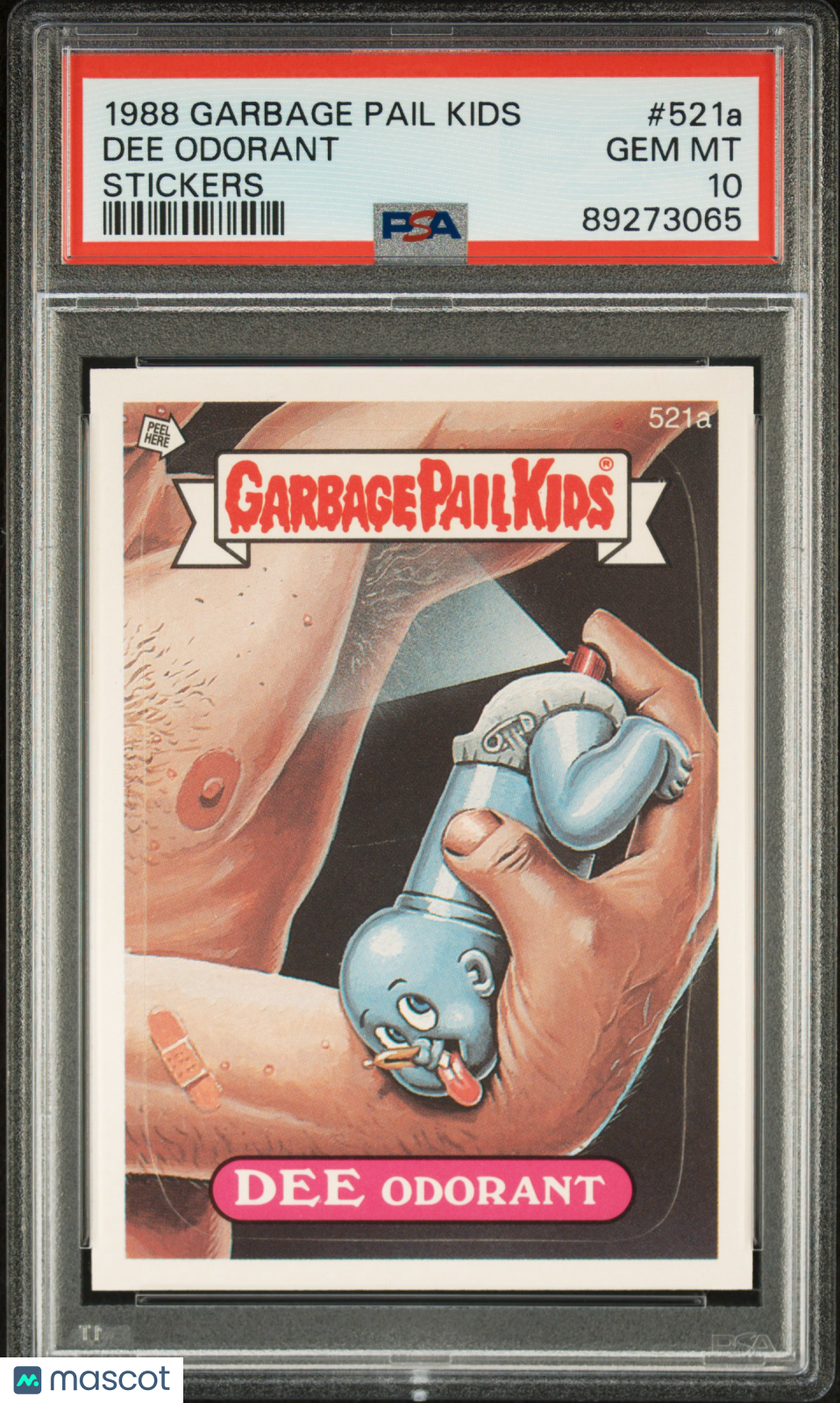 front-watermark-V2_59eb79a3-e554-412b-9669-32f170f3f4c6 1988 Garbage Pail Kids Stickers Dee Odorant #521a PSA 10 - Image 1