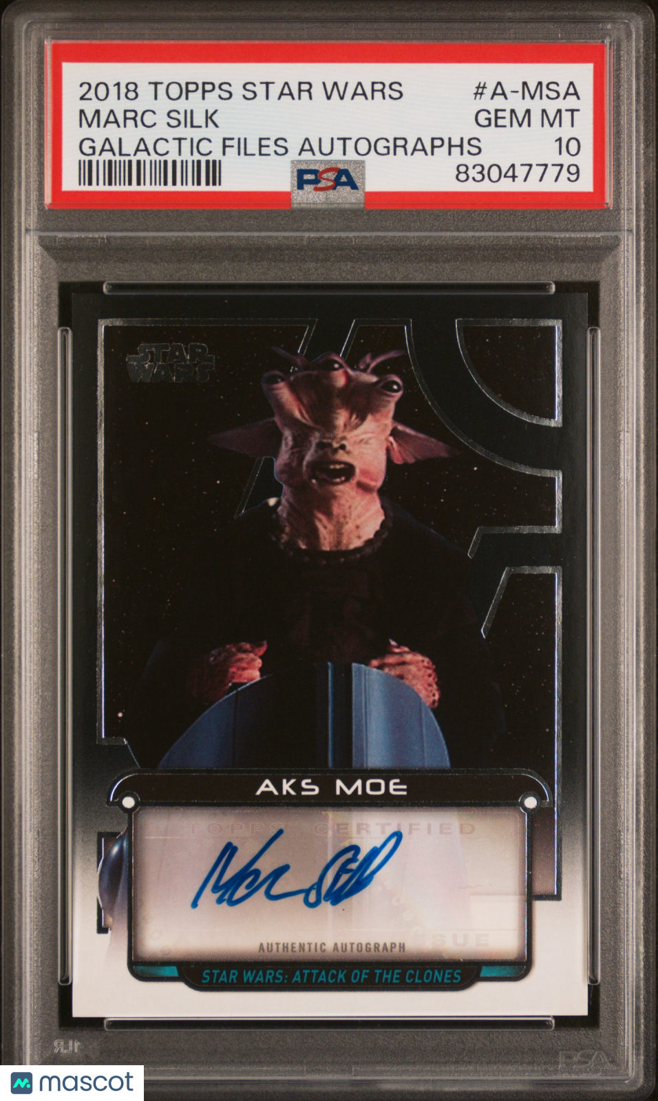 front-watermark-V2_59fa620e-766a-44cc-947a-974ae1e3021f 2018 Topps Star Wars Galactic Files Autographs Marc Silk #A-MSA PSA 10 - Image 1