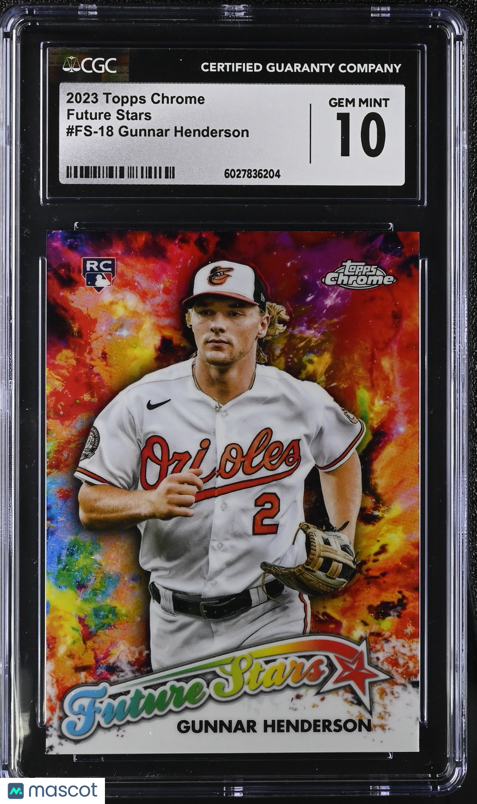 front-watermark-V2_5bbbf9f9-d44e-48e7-ac38-fb2f8c97ff0d 2023 Topps Chrome Gunnar Henderson #FS-18 Future Stars CGC 10 - Image 1