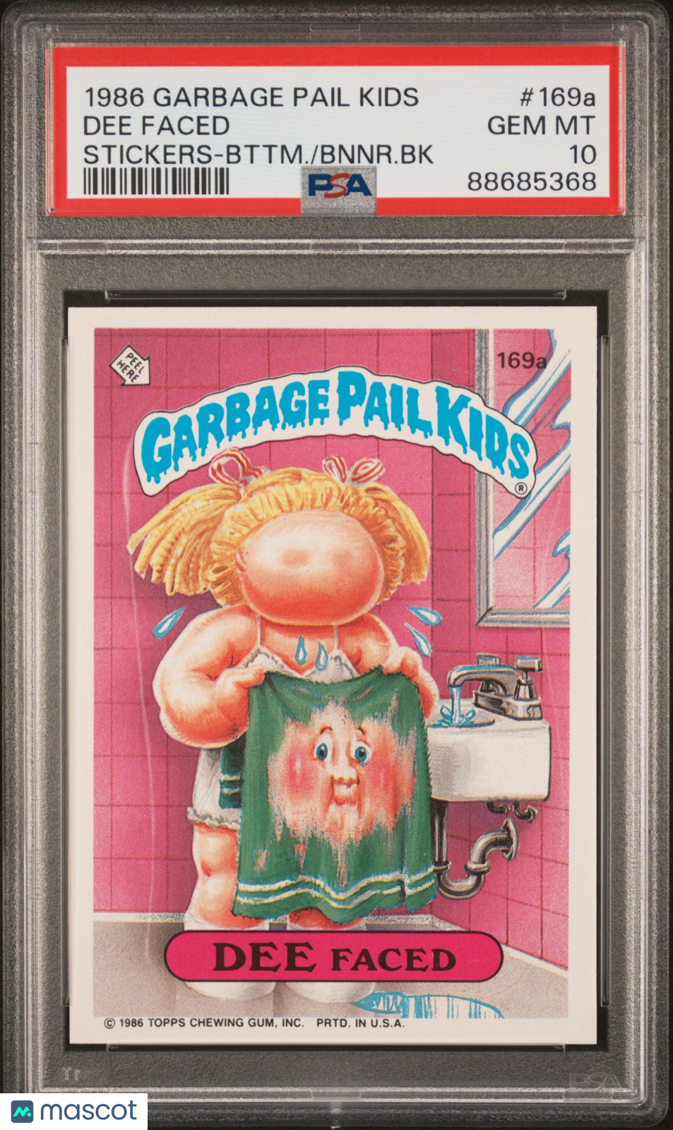 front-watermark-V2_5c98fd5c-bc5b-47d8-a51c-faac9a34be06 1986 Garbage Pail Kids Stickers Dee Faced #169a PSA 10 - Image 1