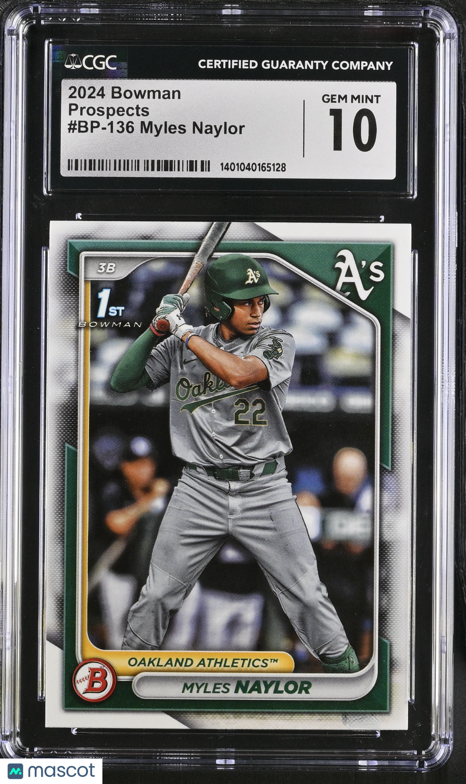 front-watermark-V2_647f845e-62e2-4fe0-b9a4-300339fb0c50 2024 Bowman Myles Naylor #BP-136 Prospects CGC 10 - Image 1