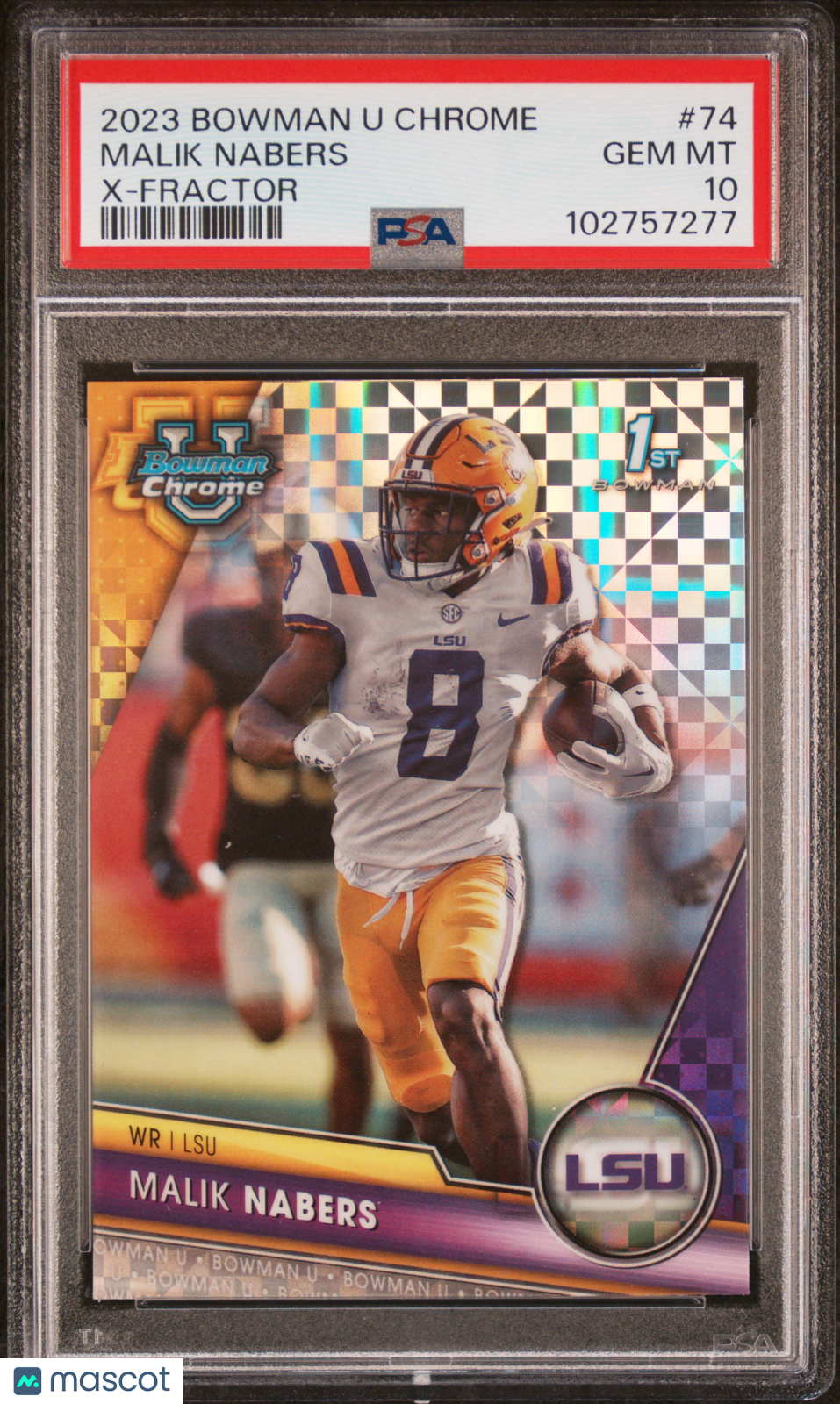 front-watermark-V2_6a38fa1a-bebe-4935-a984-8038ed36f1a1 2023 Bowman University Chrome Malik Nabers #74 PSA 10 - Image 1