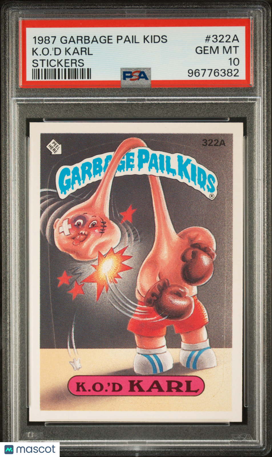 front-watermark-V2_6b021c28-3661-4402-99c3-a5c0303fbbbc 1987 Garbage Pail Kids Stickers K. O. 'D Karl #322A PSA 10 - Image 1