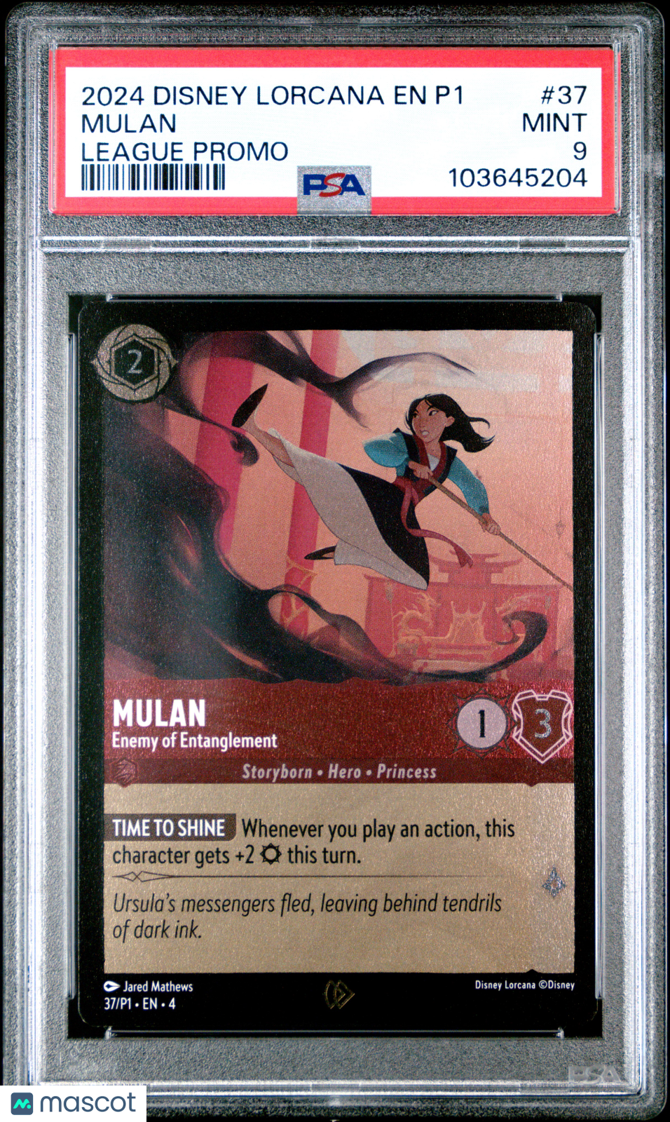 front-watermark-V2_6ecbc752-7394-458f-9e70-22deaa09528a Disney Lorcana TCG Mulan #37 League Promo PSA 9 - Image 1