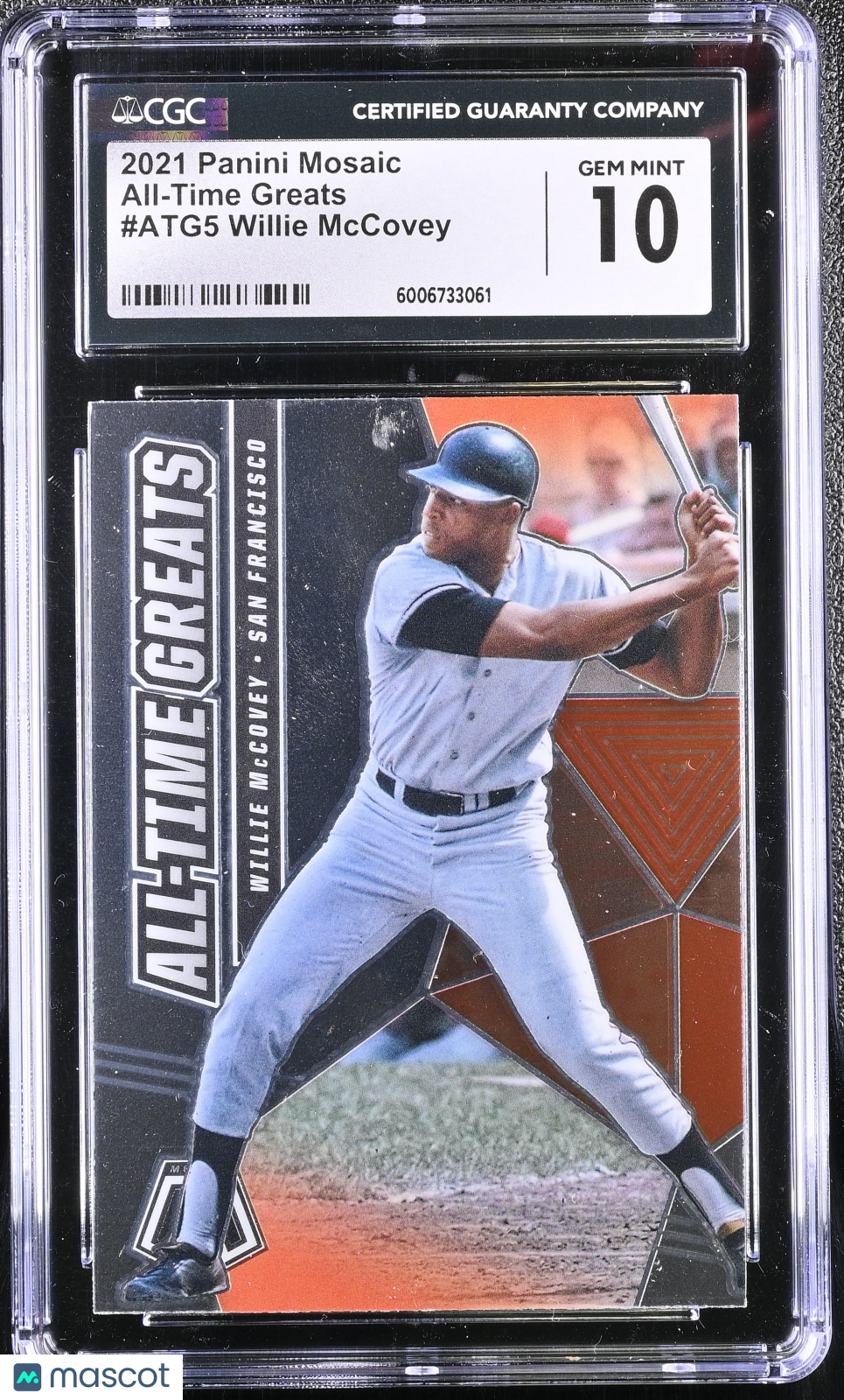 front-watermark-V2_6f14cd7a-61e5-4a8a-8a18-03aeaded190d 2021 Panini Mosaic Willie McCovey #ATG5 All-Time Greats CGC 10 - Image 1