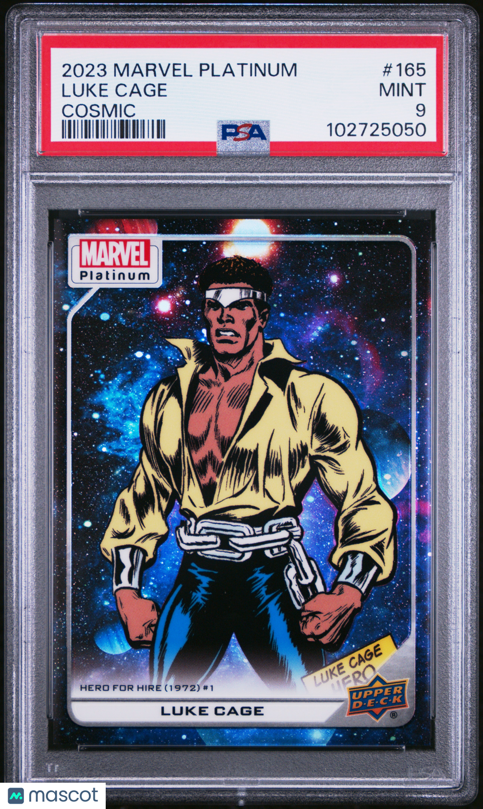 front-watermark-V2_7221487a-89ad-485c-a88f-2ed6fadbec8e 2023 Upper Deck Marvel Platinum Luke Cage #165 PSA 9 - Image 1