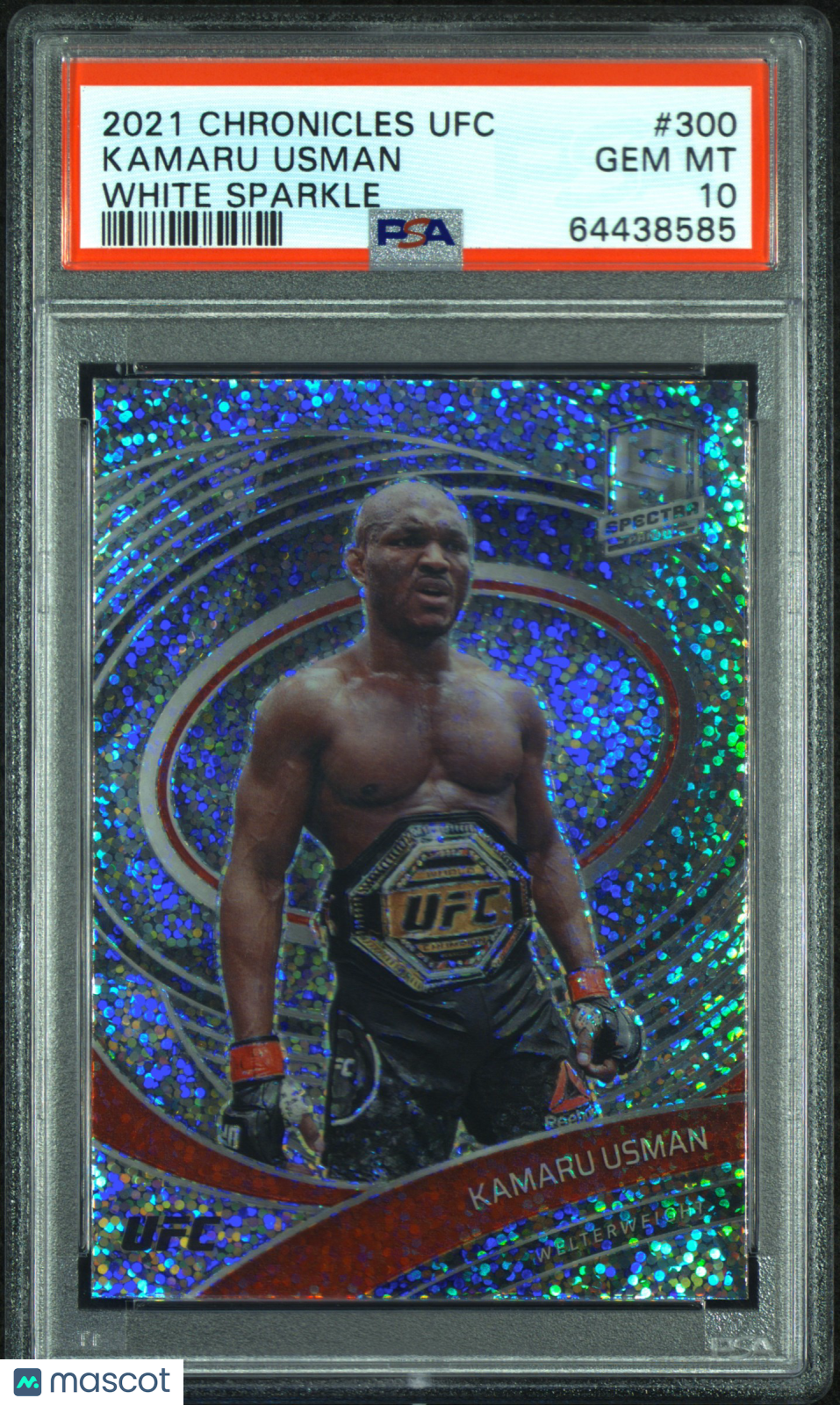 front-watermark-V2_7c338351-3c1e-4ff7-a35e-025039ccc468 2021 Panini Chronicles UFC Kamaru Usman #300 PSA 10 - Image 1
