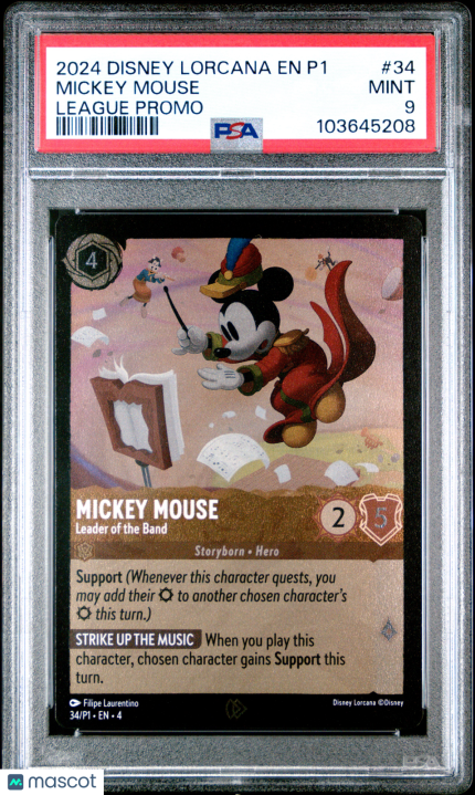 Disney Lorcana TCG Mickey Mouse #34 League Promo PSA 9