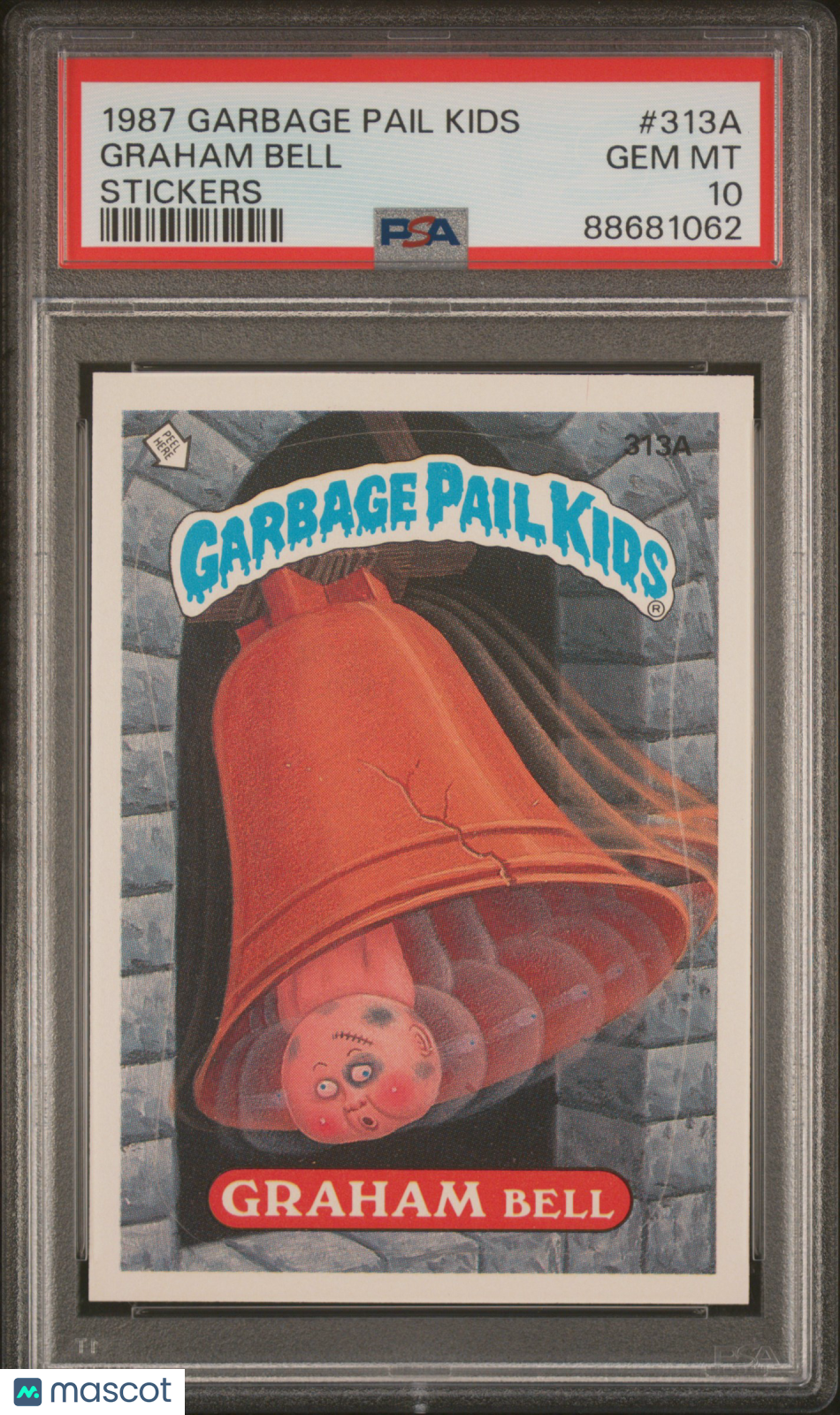 front-watermark-V2_7cdc9414-a9ce-4b42-ad02-d4cb6ec21db4 1987 Garbage Pail Kids Stickers Graham Bell #313A PSA 10 - Image 1