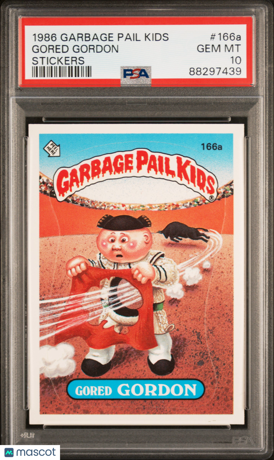 front-watermark-V2_7ecc67e6-9c00-42ed-a003-867ad75c34d7 1986 Garbage Pail Kids Stickers Gored Gordon #166a PSA 10 - Image 1