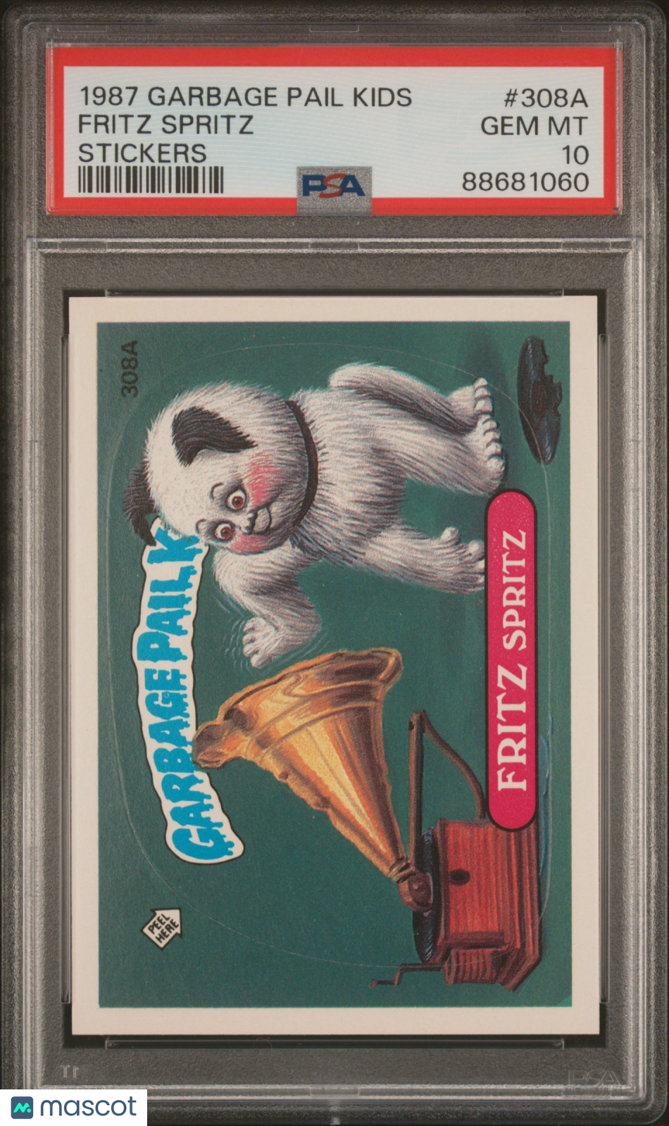 front-watermark-V2_8a379a54-d108-49ae-b9fc-d59015f497fd 1987 Garbage Pail Kids Stickers Fritz Spritz #308A PSA 10 - Image 1