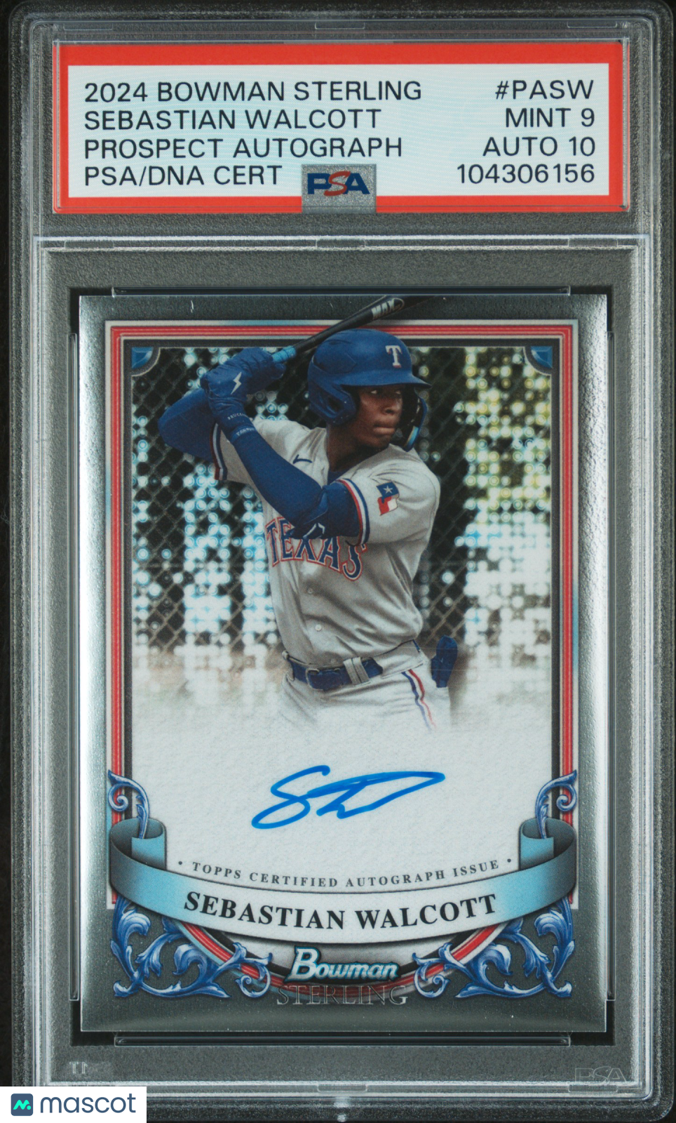 front-watermark-V2_8c397b9b-8bf4-47f4-961a-50452e7e478b 2024 Bowman Sterling Prospect Autographs Sebastian Walcott #PASW PSA 9 - Image 1