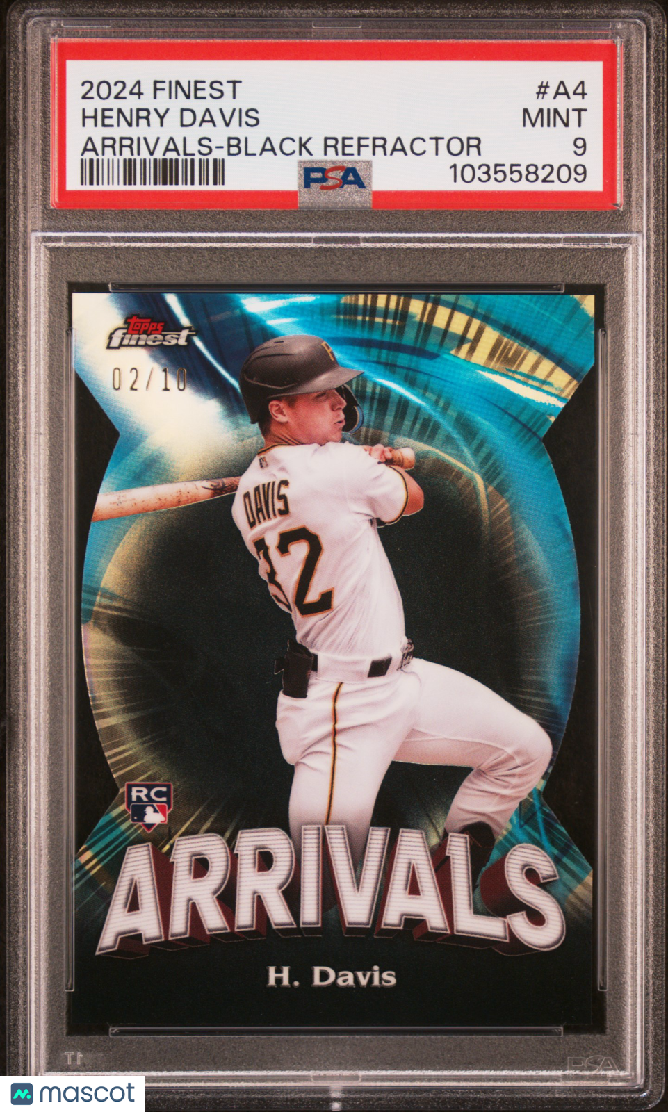 front-watermark-V2_940367bb-38ec-4335-8883-cc0d32869c94 2024 Topps Finest Arrivals Henry Davis #A4 PSA 9 - Image 1