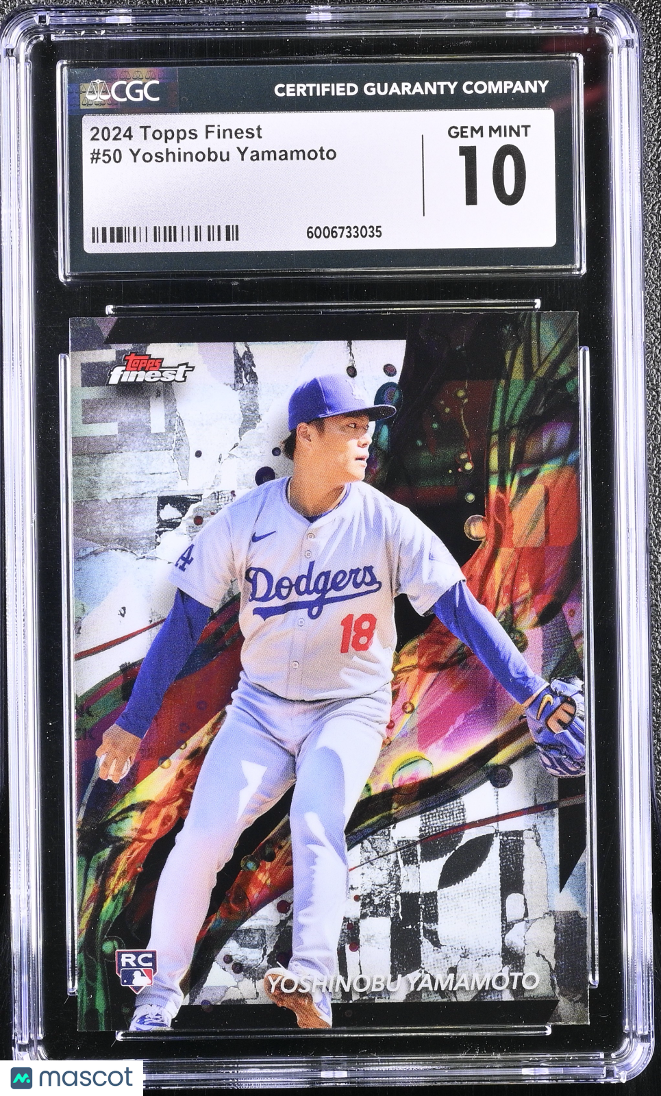 front-watermark-V2_96d51b4f-55d7-4620-a8f0-04ba4fd23de7 2024 Topps Finest Yoshinobu Yamamoto #50 CGC 10 - Image 1