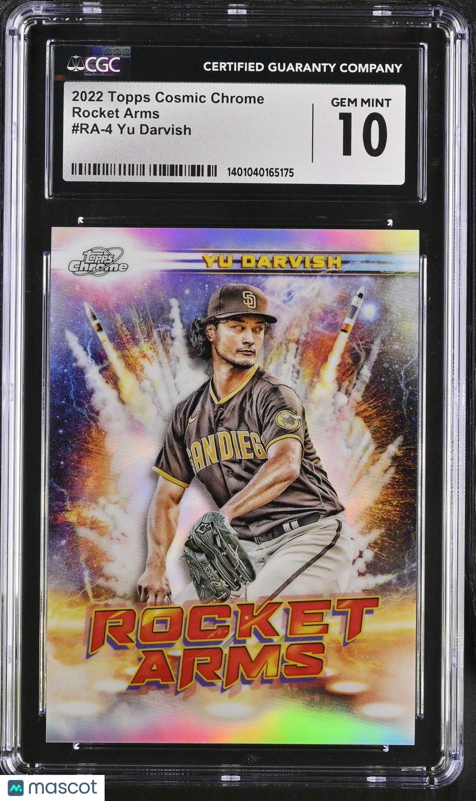 front-watermark-V2_97aa9fe2-83d0-4d76-89ab-1c989fcfcfb5 2022 Topps Cosmic Chrome Yu Darvish #RA-4 Rocket Arms CGC 10 - Image 1