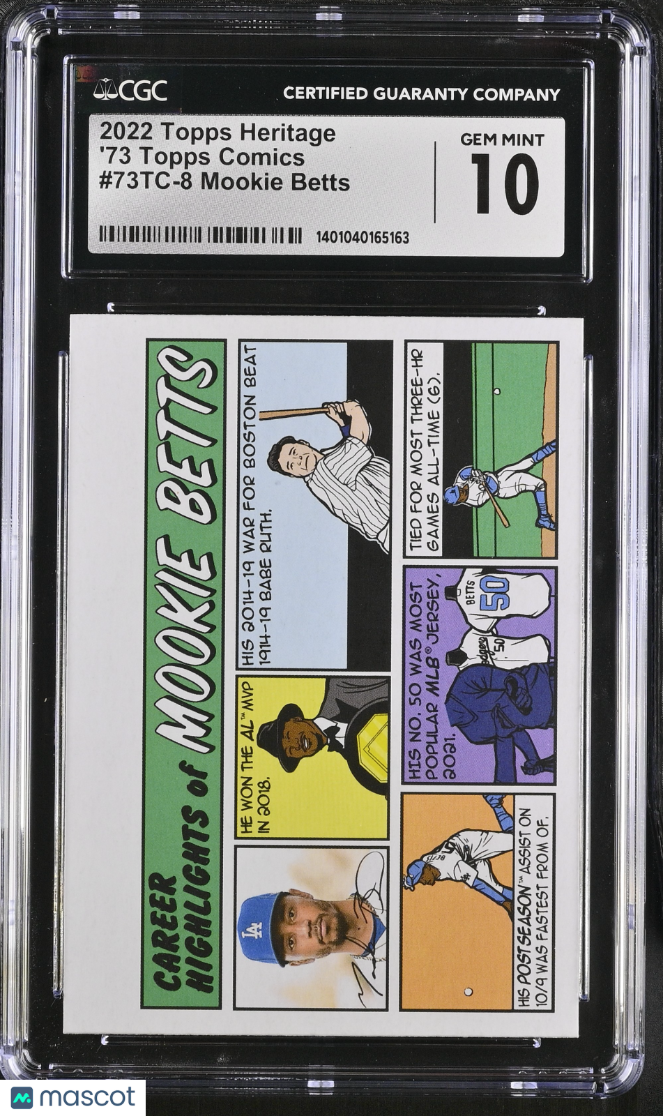 front-watermark-V2_99f3fd42-a34e-4fde-ab11-8d0d0c5b1758 2022 Topps Heritage Mookie Betts #73TC-8 '73 Topps Comics CGC 10 - Image 1
