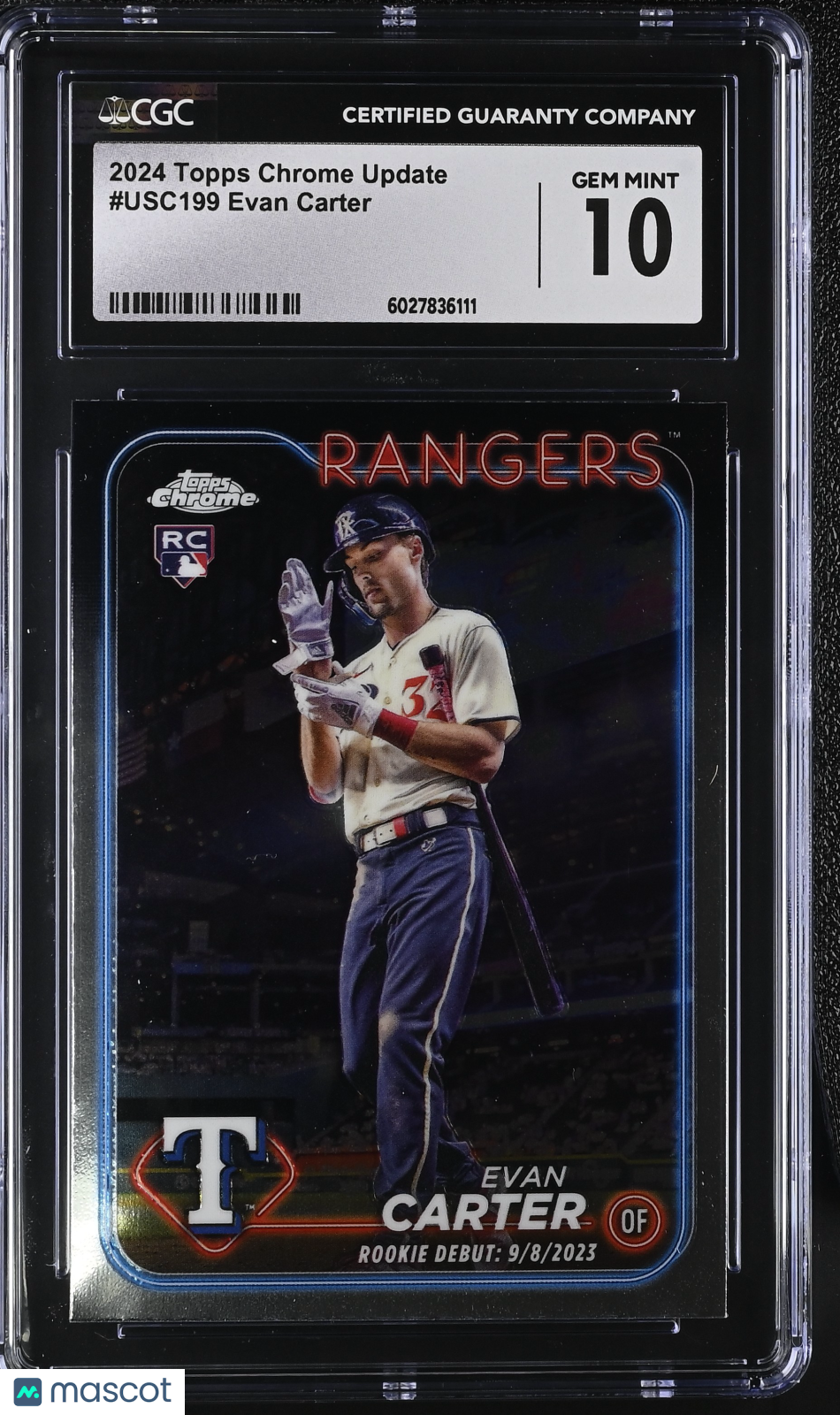 front-watermark-V2_9e4fe34a-c515-4d92-9755-5141eeea6532 2024 Topps Chrome Update Evan Carter #USC199 CGC 10 - Image 1