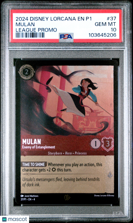 Disney Lorcana TCG Mulan #37 League Promo PSA 10