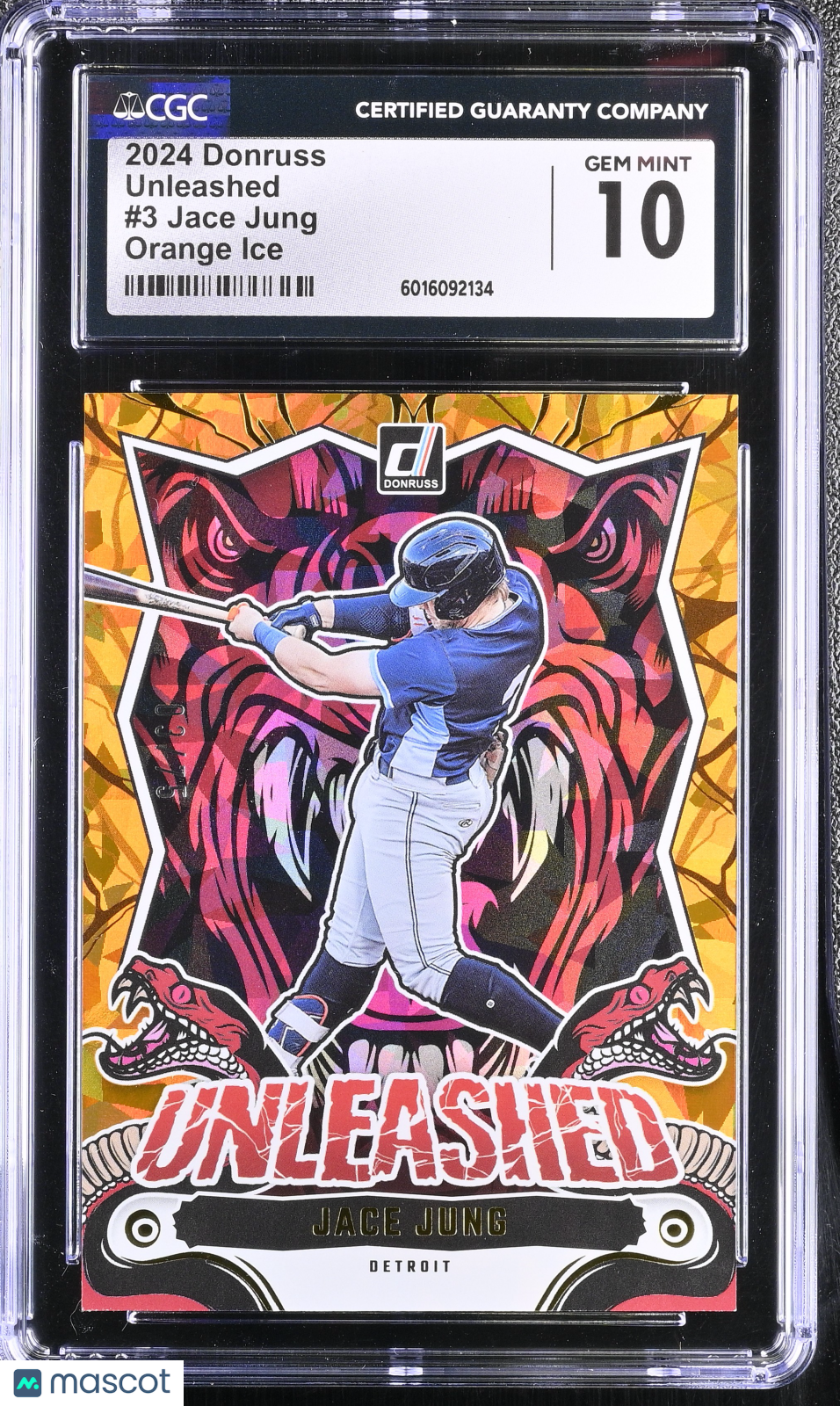 front-watermark-V2_a6ff82d1-91ad-4eee-a947-a6fd981ead21 2024 Donruss Jace Jung #3 Unleashed CGC 10 - Image 1