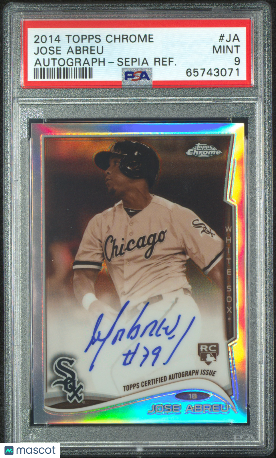 front-watermark-V2_a88da9d4-ebda-4194-a015-34f158ba7d13 2014 Topps Chrome Jose Abreu #JA PSA 9 - Image 1
