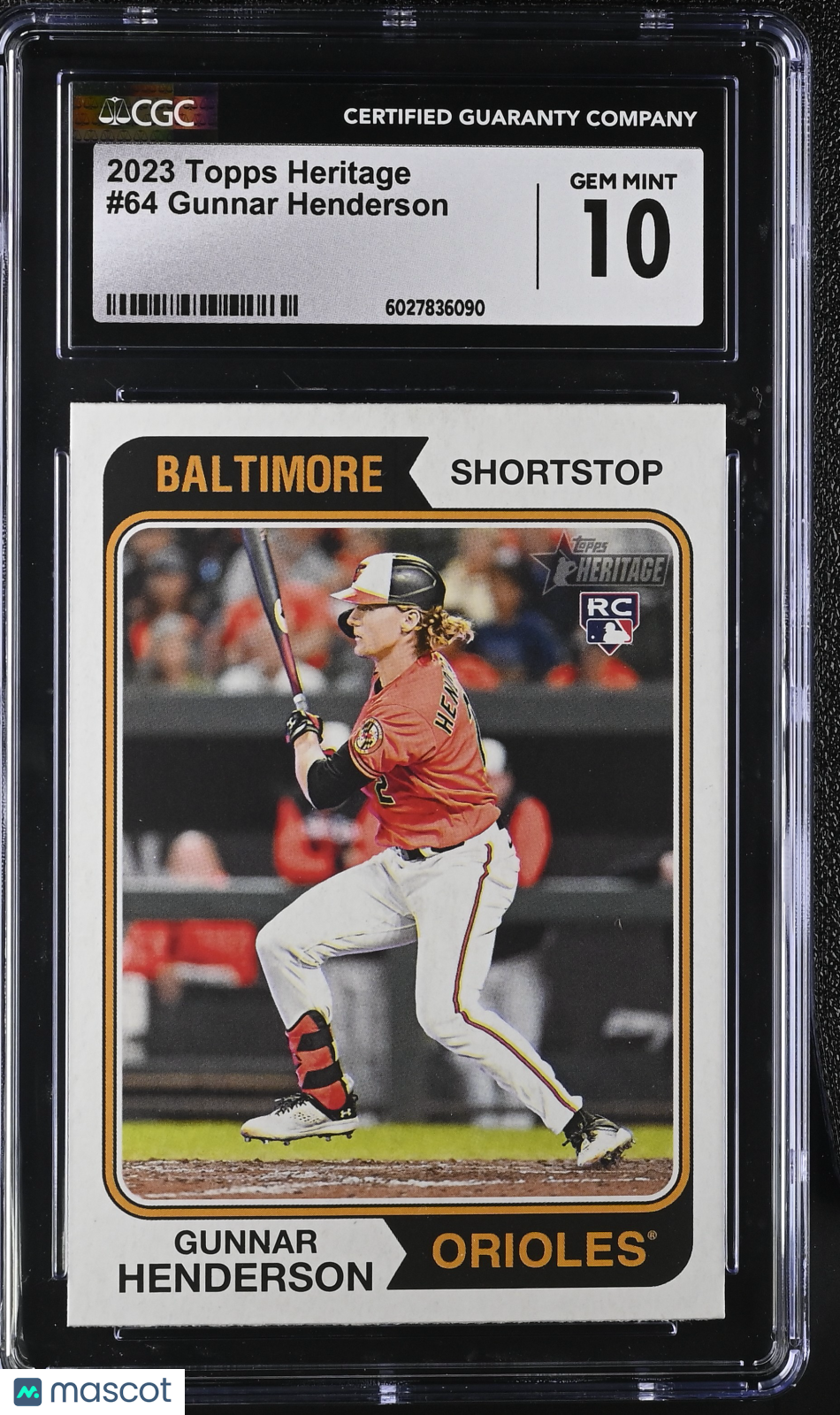 front-watermark-V2_a916fb1b-92a3-4ec2-9dec-e1c4e84be481 2023 Topps Heritage Gunnar Henderson #64 CGC 10 - Image 1