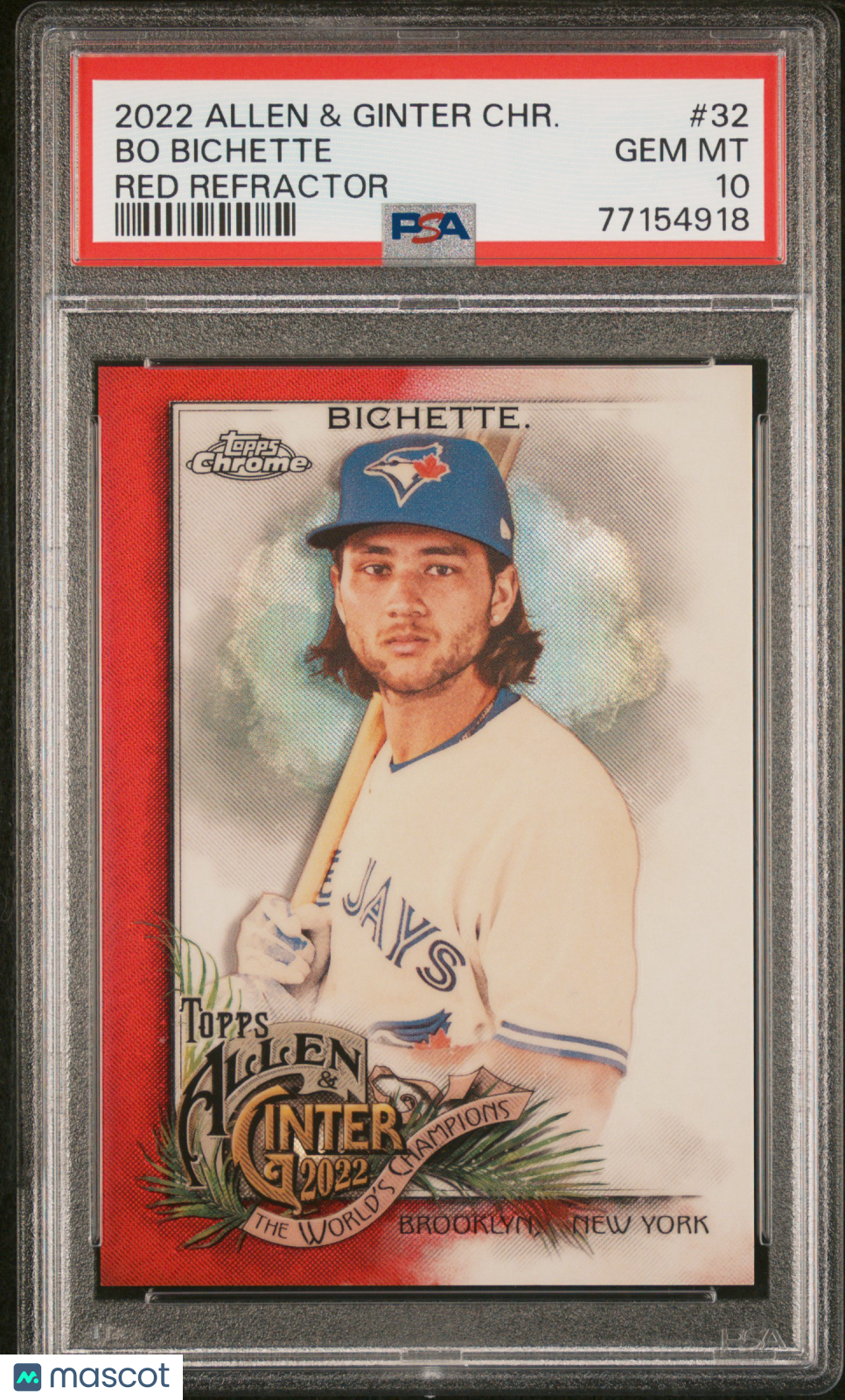 front-watermark-V2_ae0262fa-3bf3-4fc5-87d4-872ef9acc078 2022 Topps Allen & Ginter Chrome Bo Bichette #32 Red Refractor PSA 10 - Image 1