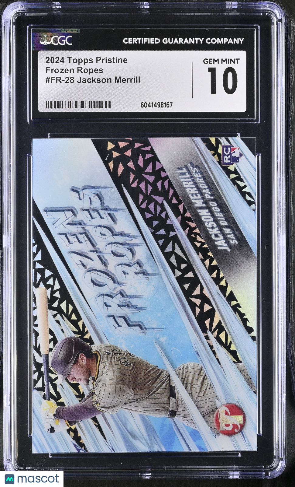 front-watermark-V2_bd8c4e1e-7a6c-46ec-b64e-ebe0e98995b4 2024 Topps Pristine Jackson Merrill #FR-28 Frozen Ropes CGC 10 - Image 1