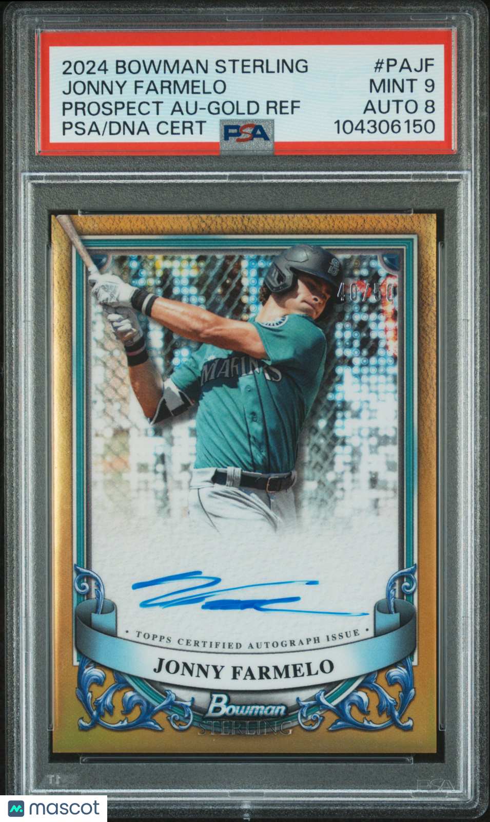 front-watermark-V2_c452100d-1ba2-4ac8-9cb2-731e982efa67 2024 Bowman Sterling Prospect Autographs Jonny Farmelo #PAJF PSA 9 - Image 1