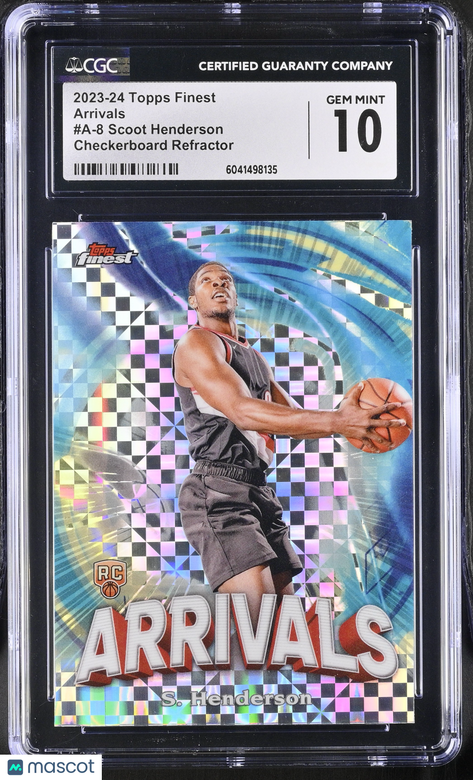 front-watermark-V2_d40dbabf-3b35-4d15-886e-90c79f26cf46 2023-24 Topps Finest Scoot Henderson #A-8 Checkerboard Refractor Arrivals CGC 10 - Image 1